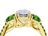 Yellow gold Three-Stone Radiant Cut Diamond Ring with Round with Peridot side stone Pavé Band and Prong Setting_4