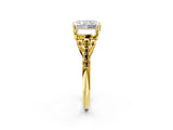 Yellow gold Three-Stone Radiant Cut Diamond Ring with Round with Yellow Sapphire side stone Pavé Band and Prong Setting_2