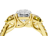 Yellow gold Three-Stone Radiant Cut Diamond Ring with Round with Yellow Sapphire side stone Pavé Band and Prong Setting_4