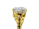 Yellow gold Three-Stone Radiant Cut Diamond Ring with Round with Yellow Sapphire side stone Pavé Band and Prong Setting_5