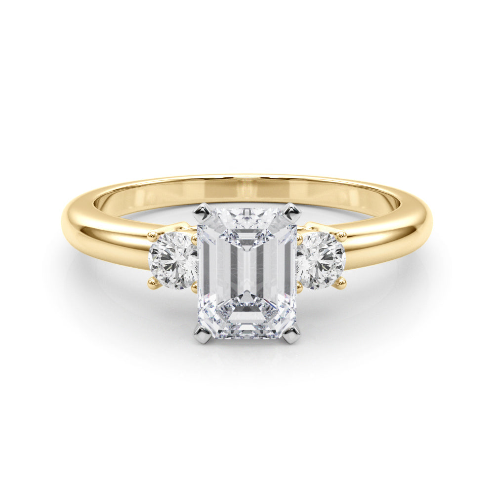 Yellow gold Three-Stone Radiant Cut Diamond Solitaire with Prong Setting and Classic Band