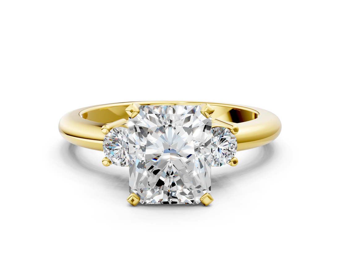 Yellow gold Three-Stone Radiant Cut Diamond Solitaire with Prong Setting and Classic Band_45