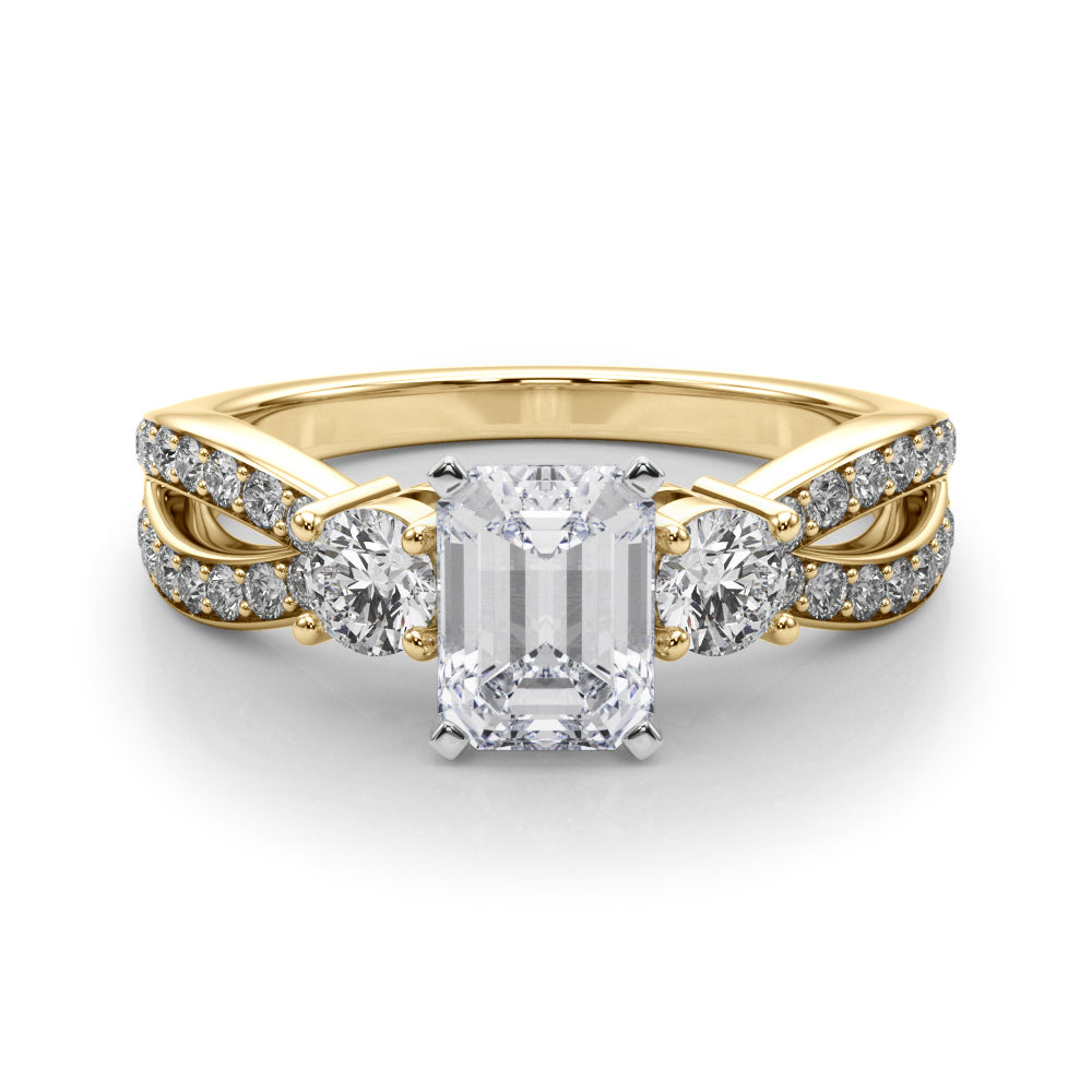 Yellow gold Three-Stone Radiant Cut Diamond Twist Band with Prong Setting