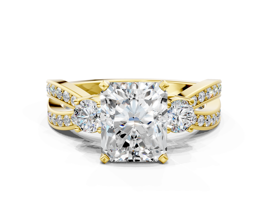 Yellow gold Three-Stone Radiant Cut Diamond Twist Band with Prong Setting_38