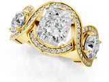 Yellow gold Three-Stone Radiant Cut Diamond Wave Pave Band with Prong Setting_10