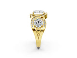 Yellow gold Three-Stone Radiant Cut Diamond Wave Pave Band with Prong Setting_11