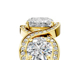 Yellow gold Three-Stone Radiant Cut Diamond Wave Pave Band with Prong Setting_14