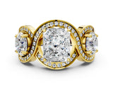 Yellow gold Three-Stone Radiant Cut Diamond Wave Pave Band with Prong Setting_9