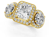 Yellow gold Three-Stone Radiant Cut Halo Diamond Milgrain Band with Four-Prong Setting_4