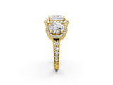 Yellow gold Three-Stone Radiant Cut Halo Diamond Milgrain Band with Four-Prong Setting_5
