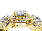 Yellow gold Three-Stone Radiant Cut Halo Diamond Milgrain Band with Four-Prong Setting_7