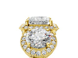 Yellow gold Three-Stone Radiant Cut Halo Diamond Milgrain Band with Four-Prong Setting_8