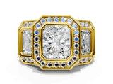 Yellow gold Three-Stone Radiant Cut Halo Pavé Diamond Ring_3