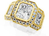 Yellow gold Three-Stone Radiant Cut Halo Pavé Diamond Ring_4