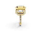 Yellow gold Three-Stone Radiant Cut Halo Pavé Diamond Ring_5
