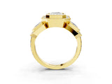 Yellow gold Three-Stone Radiant Cut Halo Pavé Diamond Ring_6