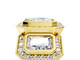 Yellow gold Three-Stone Radiant Cut Halo Pavé Diamond Ring_8