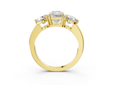 Yellow gold Three-Stone Radiant Cut Solitaire Ring with Prong Setting on a Classic Band_121