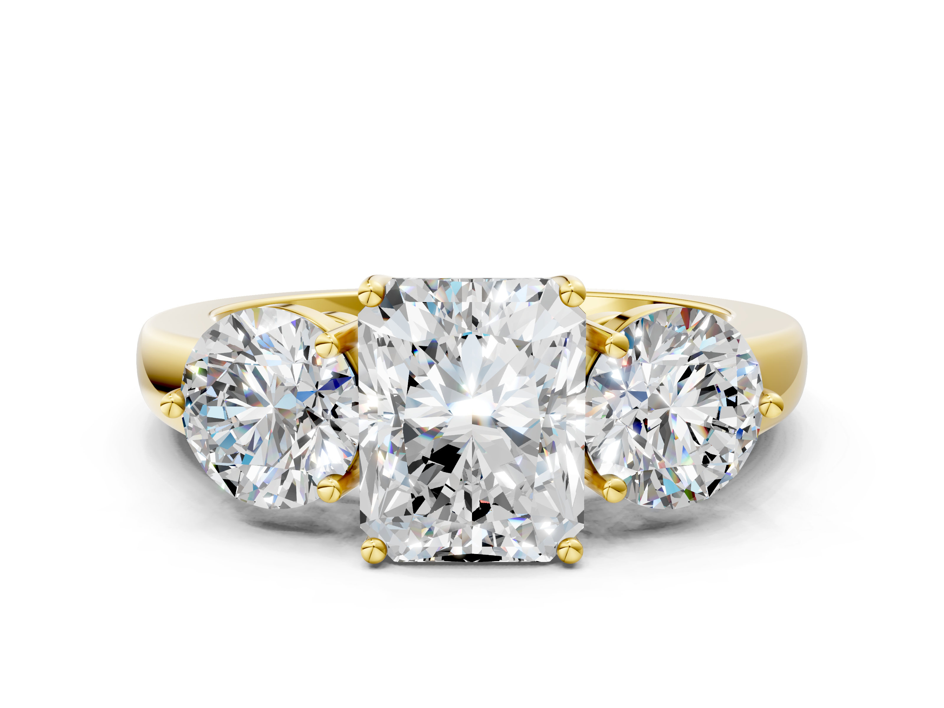 Yellow gold Three-Stone Radiant Cut Solitaire Ring with Prong Setting on a Classic Band_84