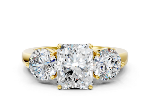 Yellow gold Three-Stone Radiant Cut Solitaire Ring with Prong Setting on a Classic Band_84