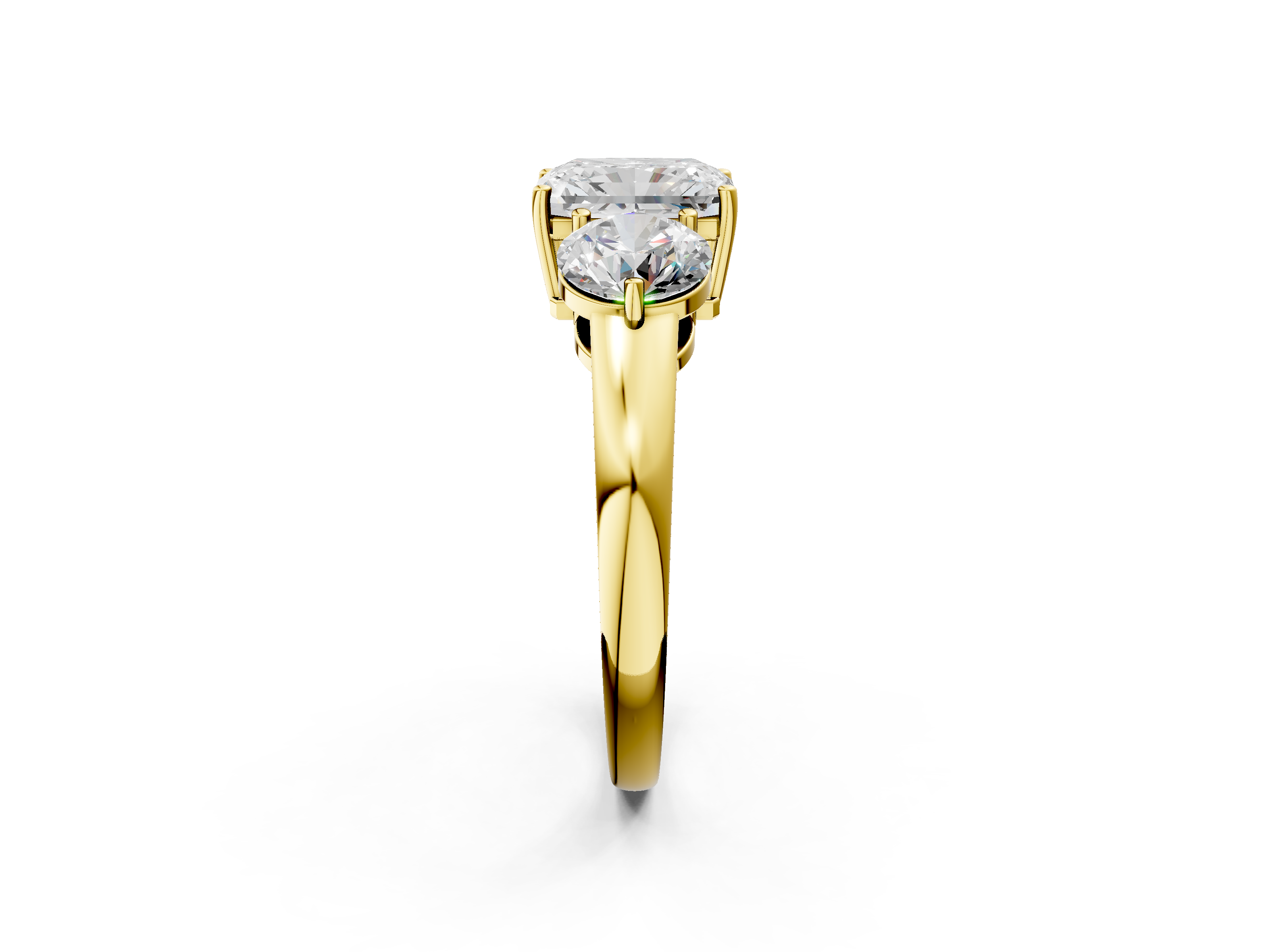 Yellow gold Three-Stone Radiant Cut Solitaire Ring with Prong Setting on a Classic Band_86