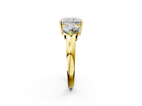 Yellow gold Three-Stone Radiant Cut Solitaire Ring with Prong Setting on a Classic Band_86