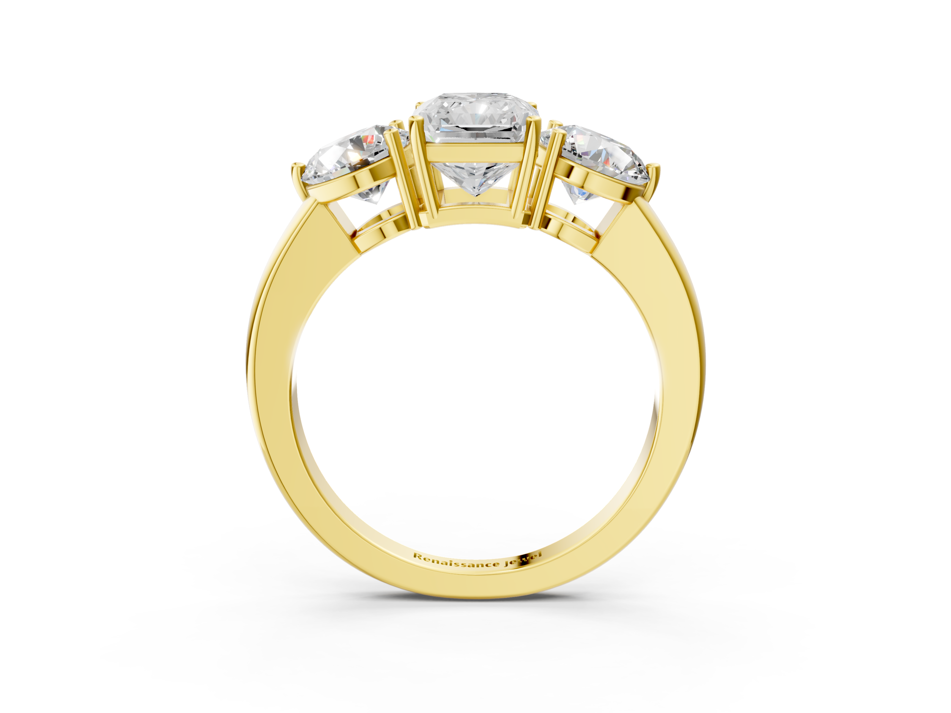 Yellow gold Three-Stone Radiant Cut Solitaire Ring with Prong Setting on a Classic Band_87