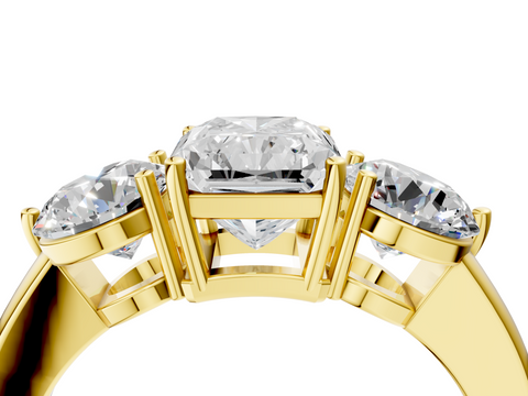 Yellow gold Three-Stone Radiant Cut Solitaire Ring with Prong Setting on a Classic Band_88