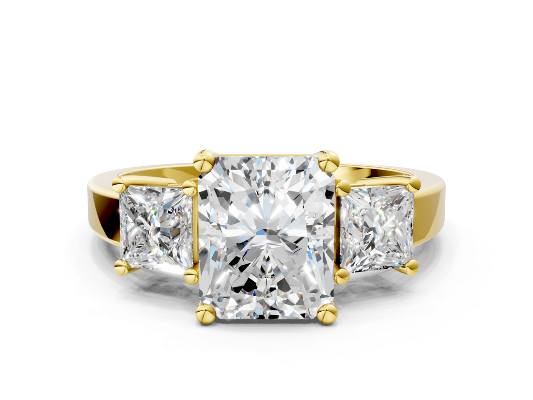 Yellow gold Three-Stone Radiant Cut Solitaire Ring with Prong Setting_3