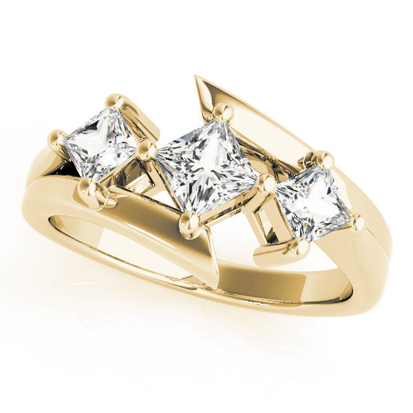 Yellow gold Three-Stone Radiant Cut Tension Band Ring with Four-Prong Setting 1