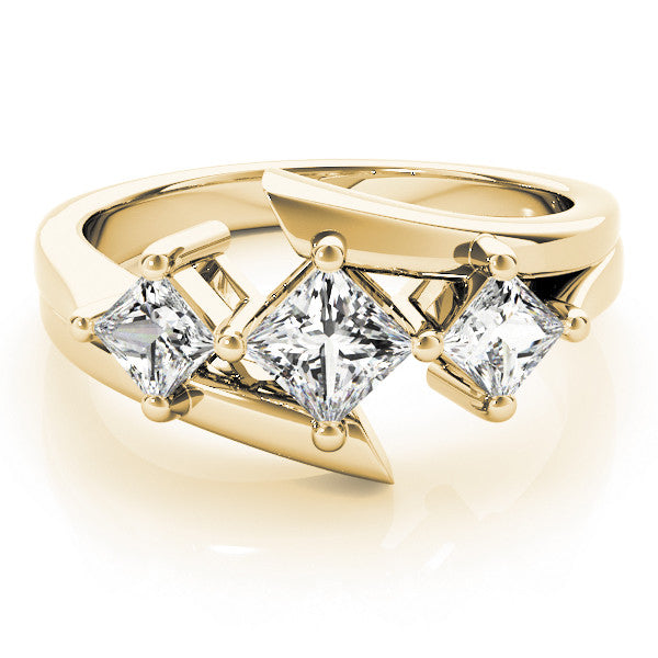 Yellow gold Three-Stone Radiant Cut Tension Band Ring with Four-Prong Setting 2