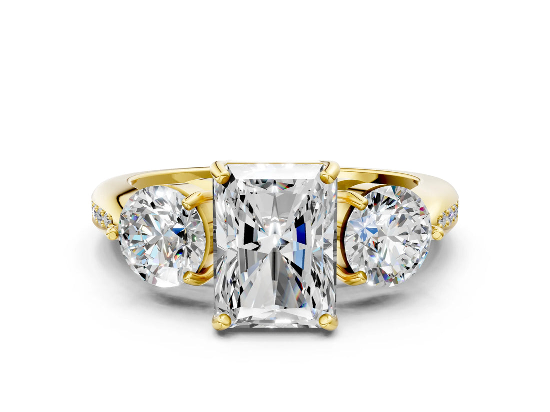 Yellow gold Three-Stone Radiant Diamond Channel Set Engagement Ring with Prong Setting_15