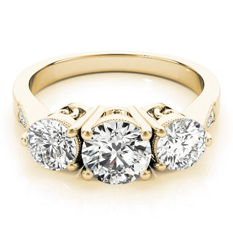 Yellow gold Three-Stone Radiant Diamond Engagement Ring with Prong Setting on a Classic Band 2