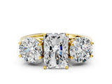 Yellow gold Three-Stone Radiant Diamond Engagement Ring with Prong Setting on a Classic Band_3