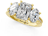 Yellow gold Three-Stone Radiant Diamond Milgrain Pave Band with Prong Setting 1