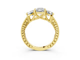 Yellow gold Three-Stone Radiant Diamond Milgrain Pave Band with Prong Setting 3