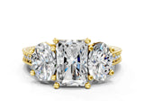 Yellow gold Three-Stone Radiant Diamond Milgrain Pave Band with Prong Setting