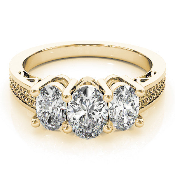 Yellow gold Three-Stone Radiant Diamond Pave Band with Prong Setting 2