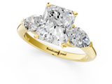 Yellow gold Three-Stone Radiant Diamond Ring with Pear Side Stones in Four-Prong Setting_78