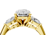 Yellow gold Three-Stone Radiant Diamond Ring with Pear Side Stones in Four-Prong Setting_81