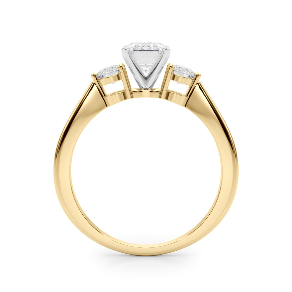 Yellow gold Three-Stone Radiant Solitaire Ring with Tapered Band and Four-Prong Setting 1