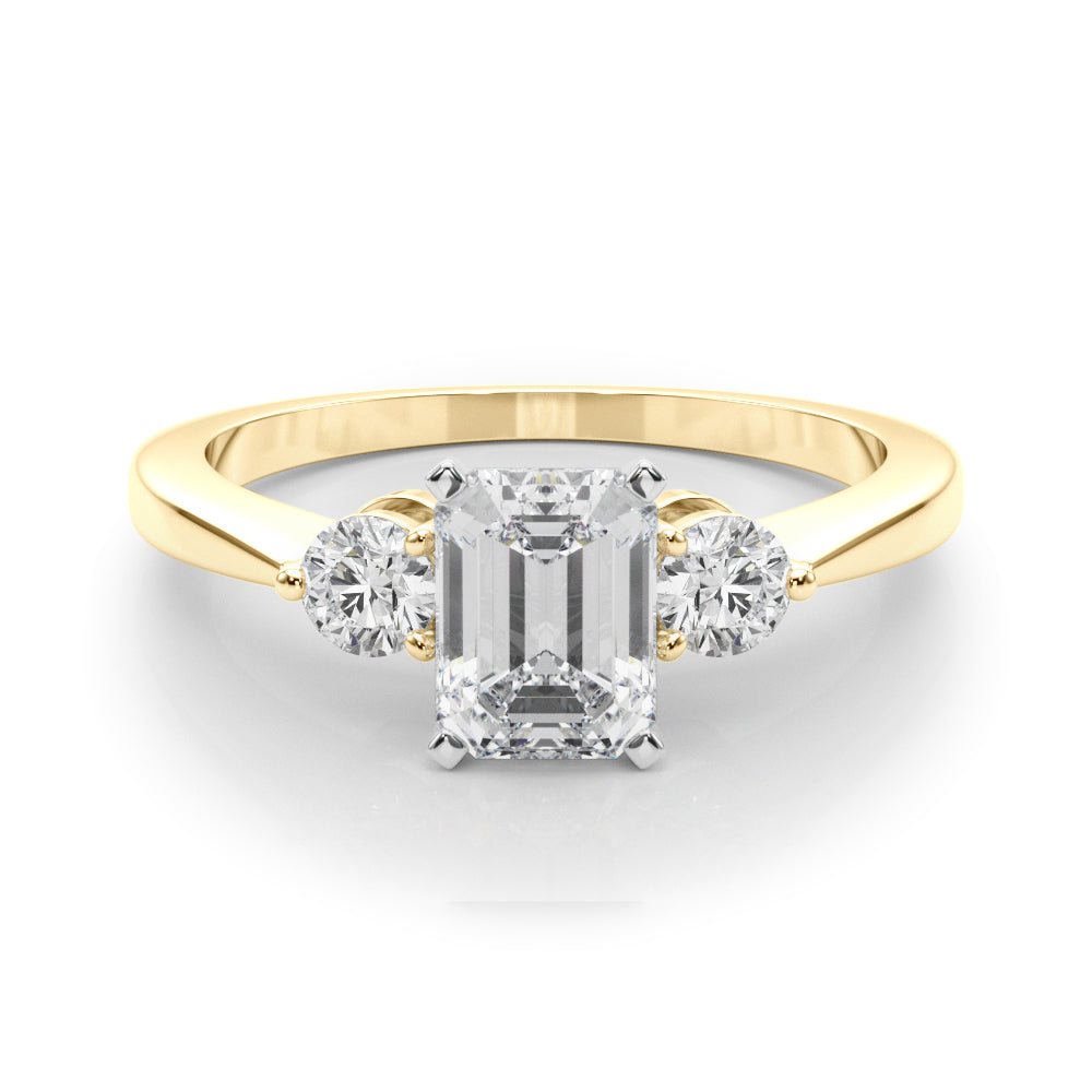 Yellow gold Three-Stone Radiant Solitaire Ring with Tapered Band and Four-Prong Setting