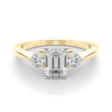 Yellow gold Three-Stone Radiant Solitaire Ring with Tapered Band and Four-Prong Setting