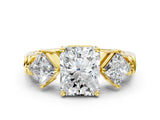 Yellow gold Three-Stone Radiant and Princess Cut Diamond Ring with Channel Band and Four-Prong Setting_28