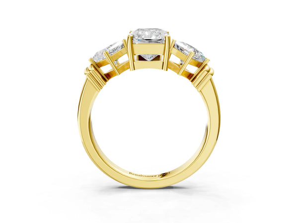 Yellow gold Three-Stone Radiant and Princess Cut Diamond Ring with Channel Band and Four-Prong Setting