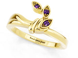 Yellow gold Three-Stone Round Amethyst Leaf Bypass Ring with Bezel Setting_7