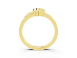 Yellow gold Three-Stone Round Aquamarine Leaf Bypass Ring with Bezel Setting_9