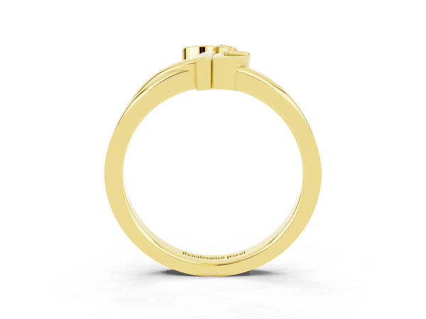 Yellow Gold Round Lab-Grown Blue Sapphire Three Stone Leaf Bypass Wedding Band with Ribbed Wrap