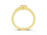 Yellow gold Three-Stone Round Blue Topaz Leaf Bypass Ring with Bezel Setting_9