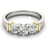 Yellow gold Three-Stone Round Brilliant Channel Set Diamond Ring with Bar Prong Setting 1